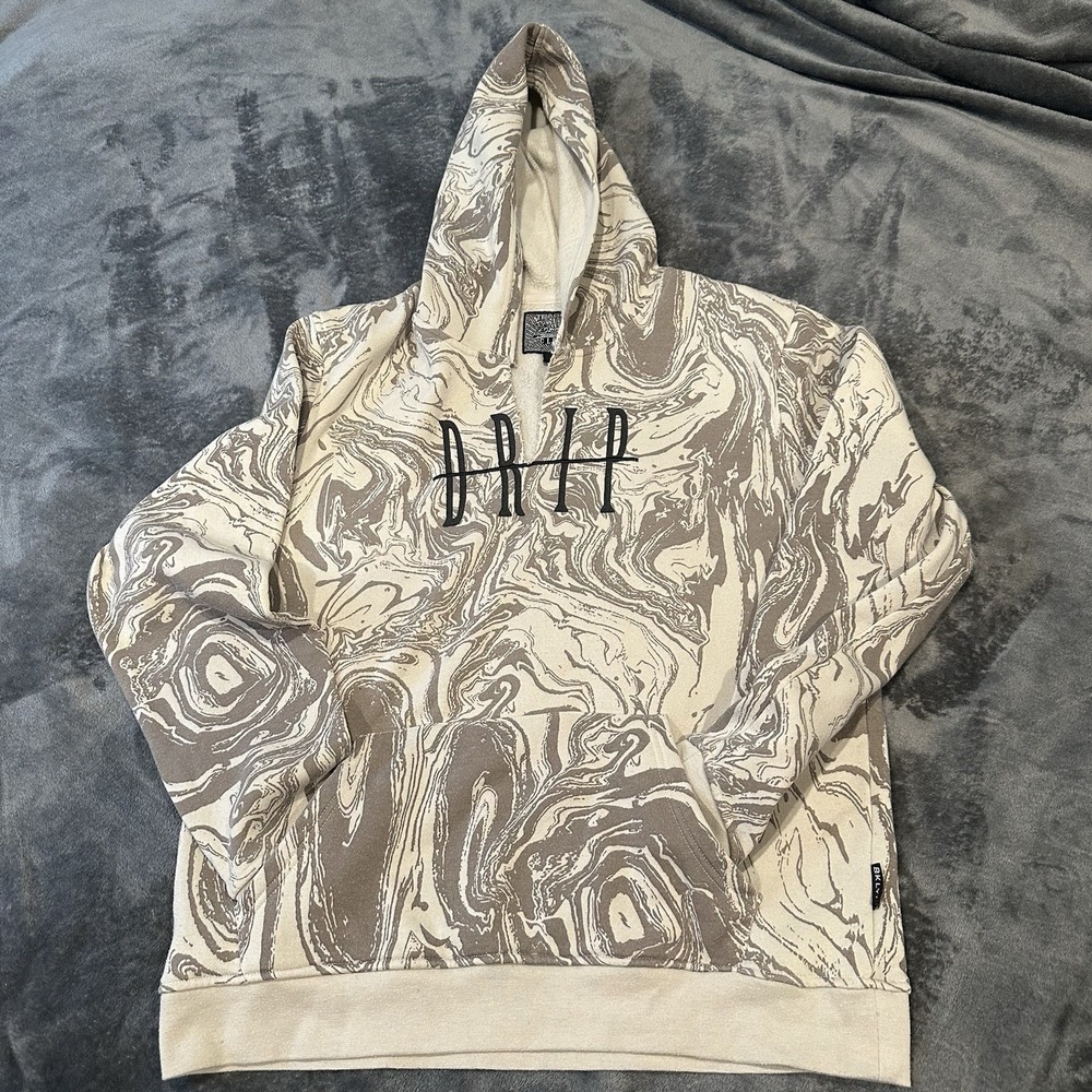 Brooklyn‎ Clothing Mfg. Co Drip Marble Print Hoodie Mens  Large Distressed